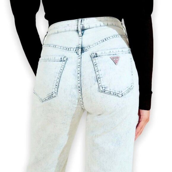 Guess Acid Wash Y2K Wide Leg Crop Jeans - Picture 2 of 11